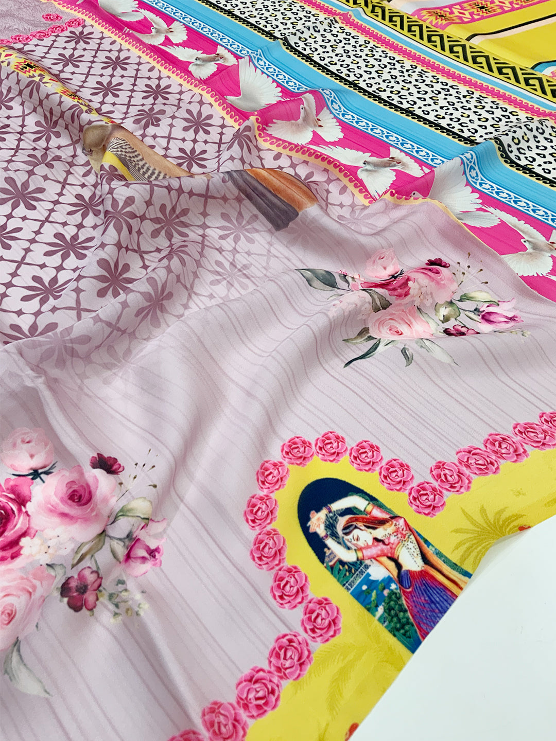 Pink Chinnon Trendy Digital Print Saree by My Store