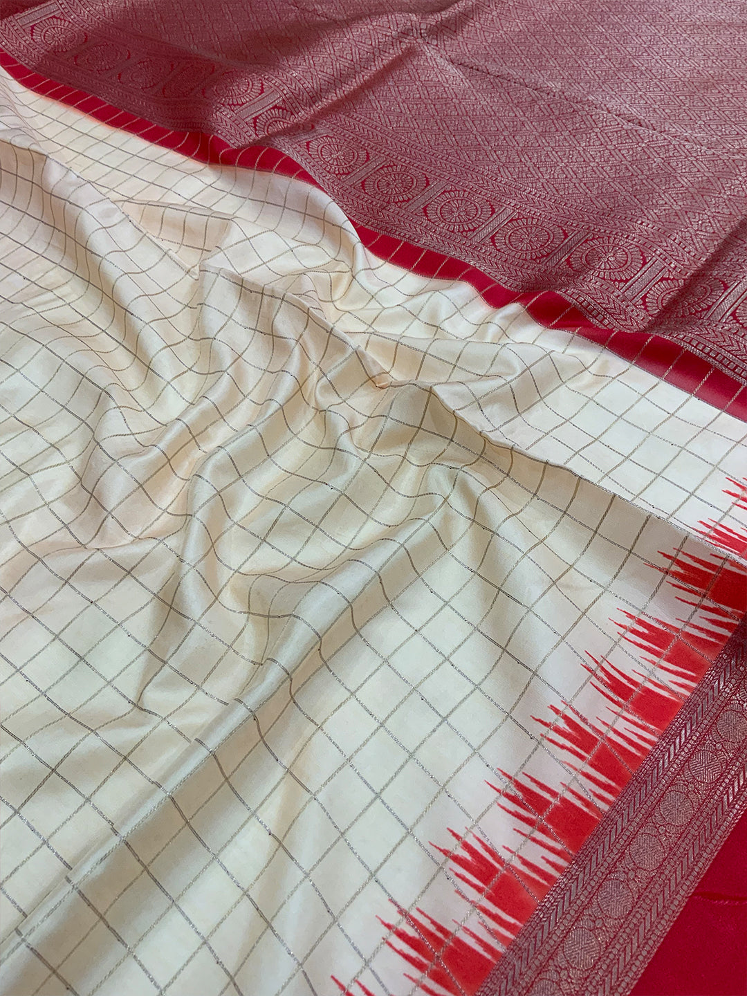 Artistic Soft Silk Satin Chex Saree
