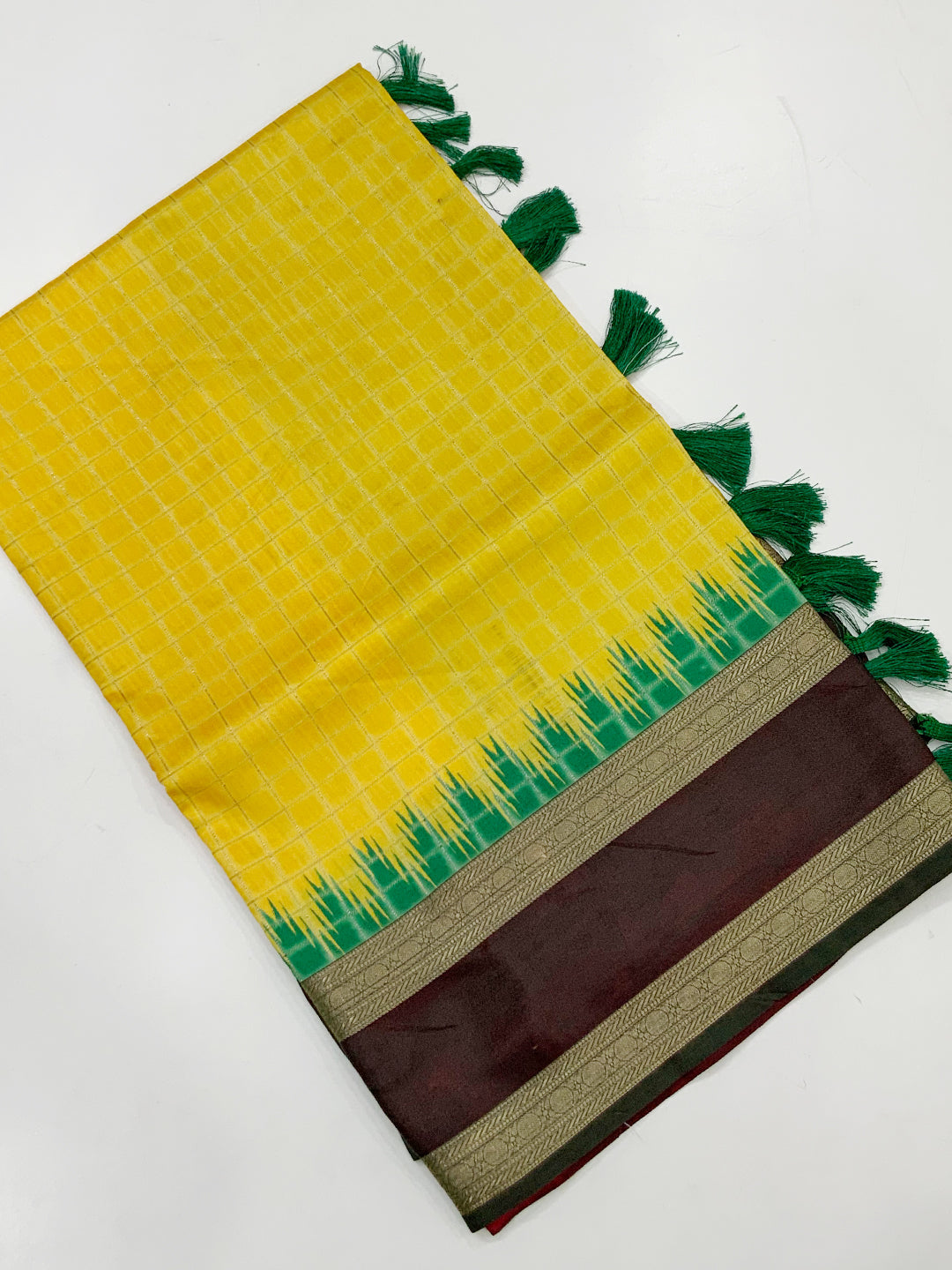 Opulent Soft Silk Satin Chex Saree by My Store