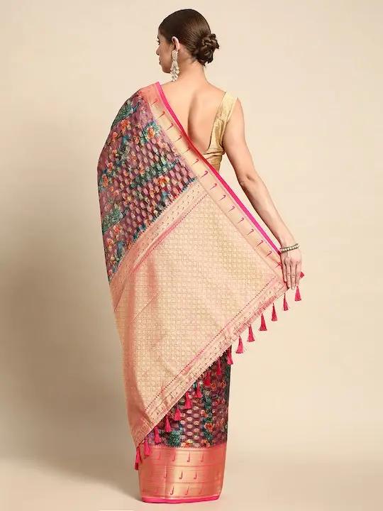 Fine Kora Silk Peacock Print Saree by My Store