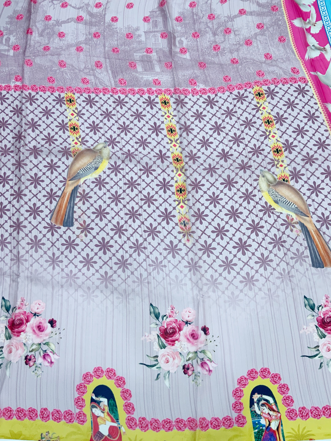 Pink Chinnon Trendy Digital Print Saree by My Store