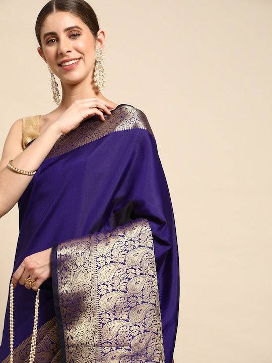 Purple Kanjivaaram Pattu Border Soft Silk Saree by My Store