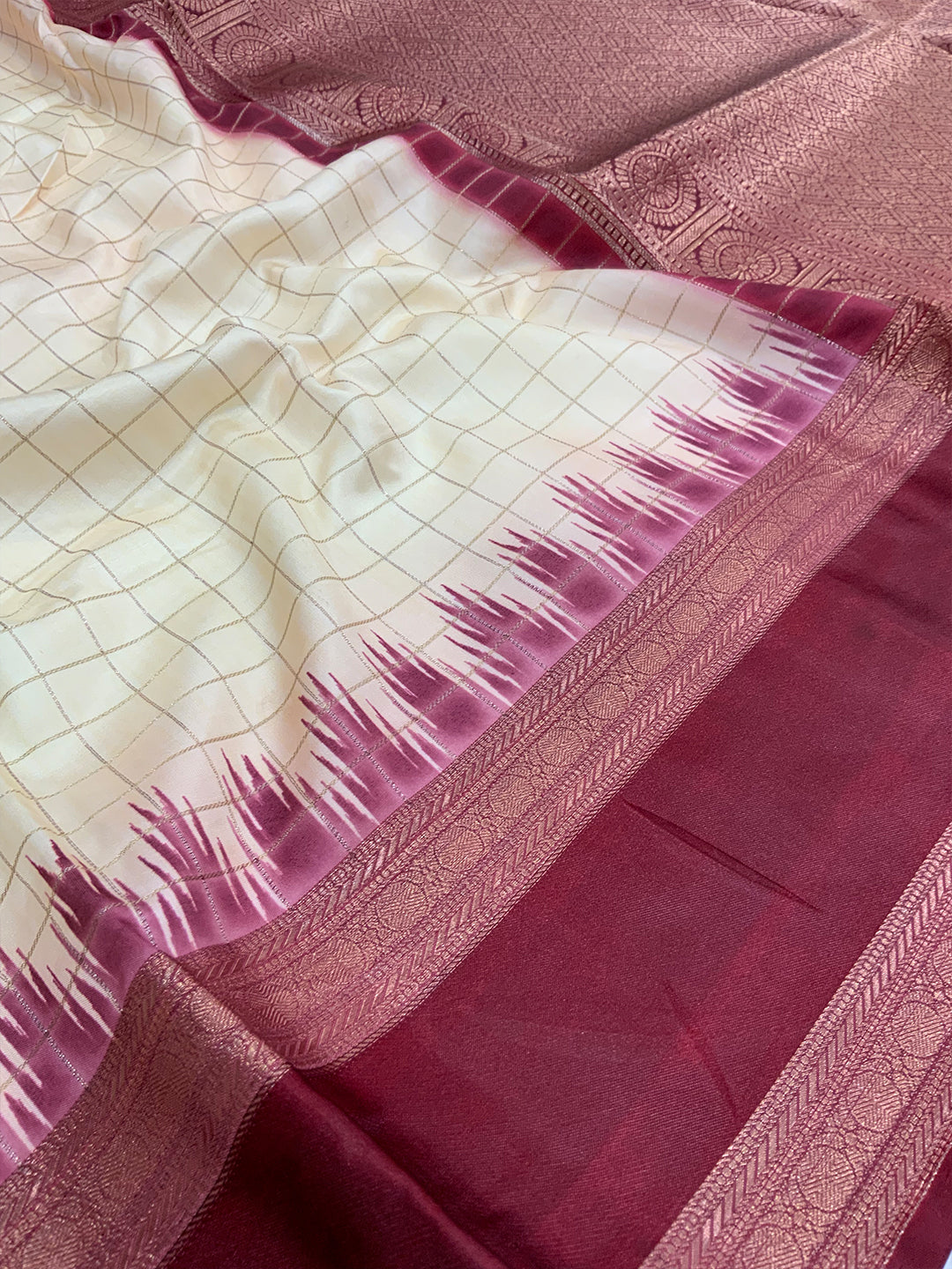 Radiant Soft Silk Satin Chex Saree by My Store
