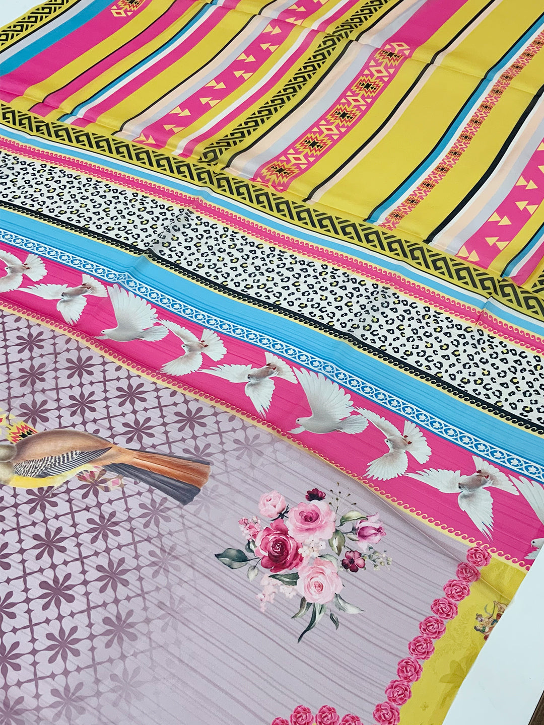 Pink Chinnon Trendy Digital Print Saree by My Store