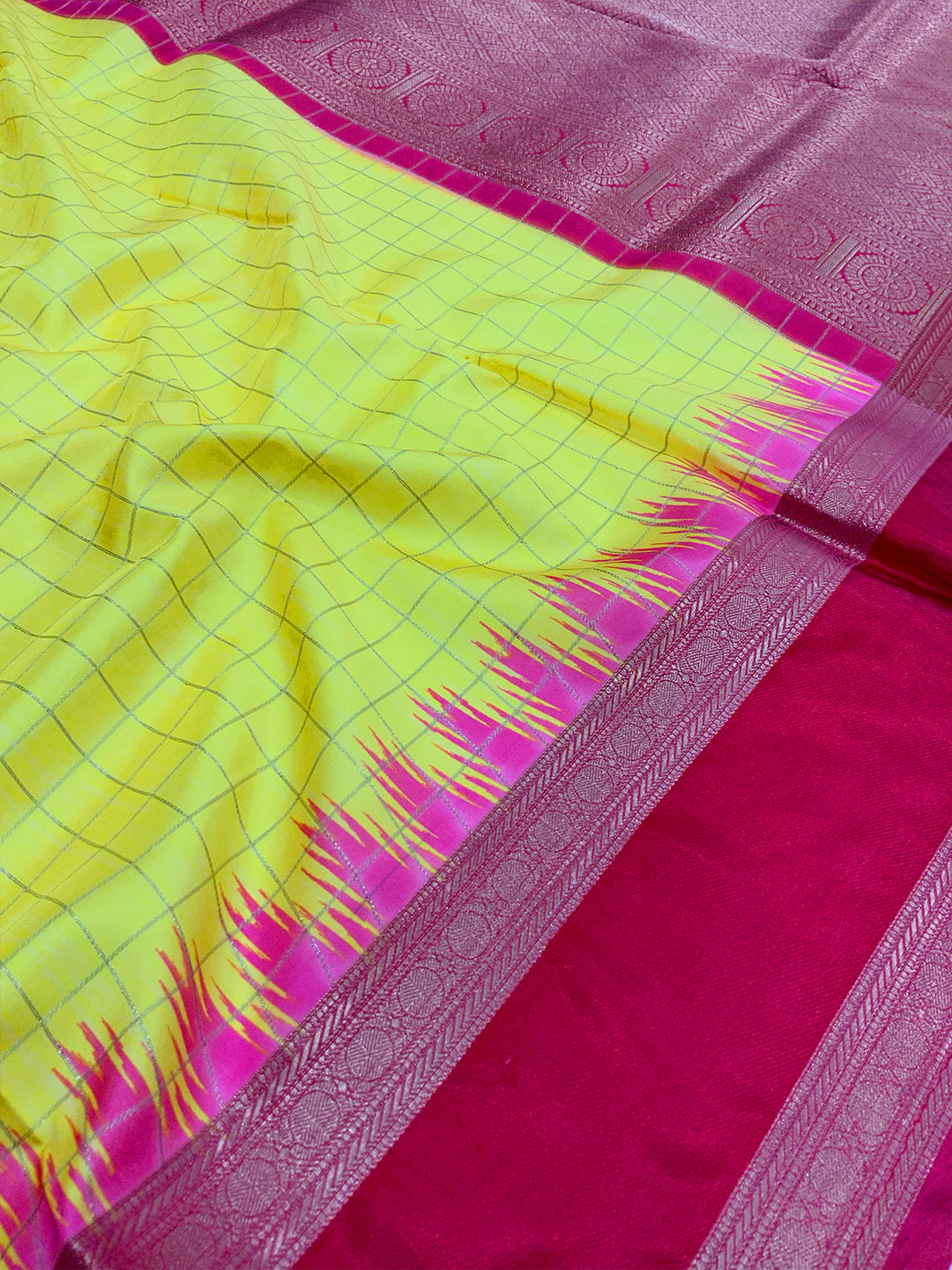 Elegant Soft Silk Satin Chex Saree by My Store