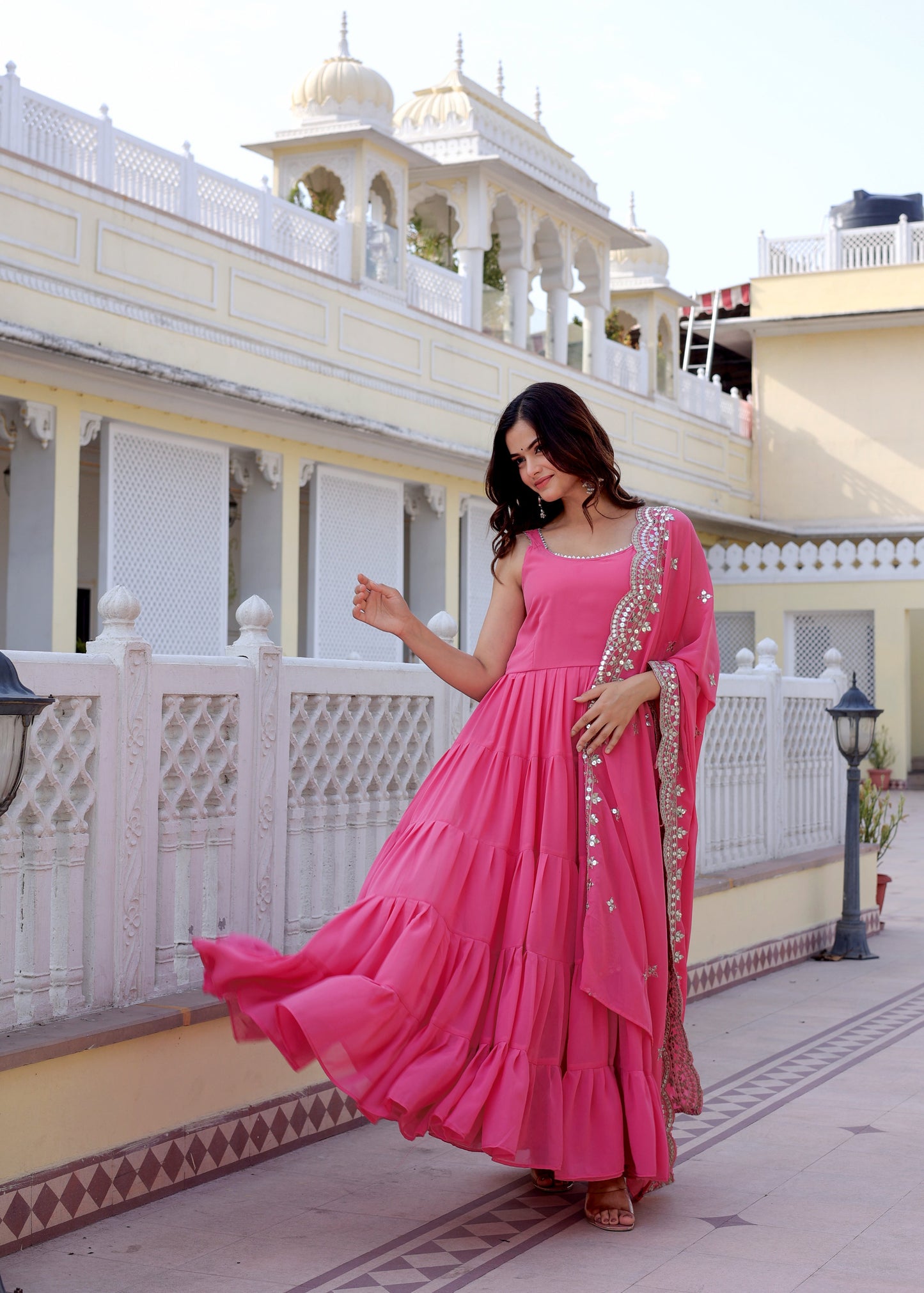 Georgette Party Wear Gown With Fancy Dupatta