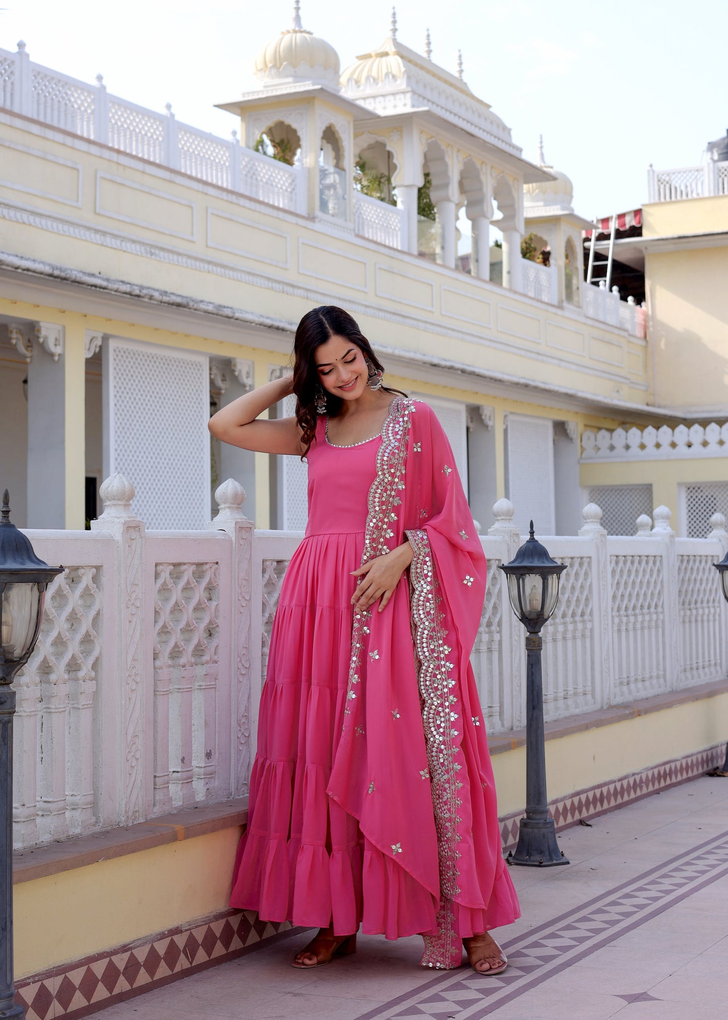 Georgette Party Wear Gown With Fancy Dupatta