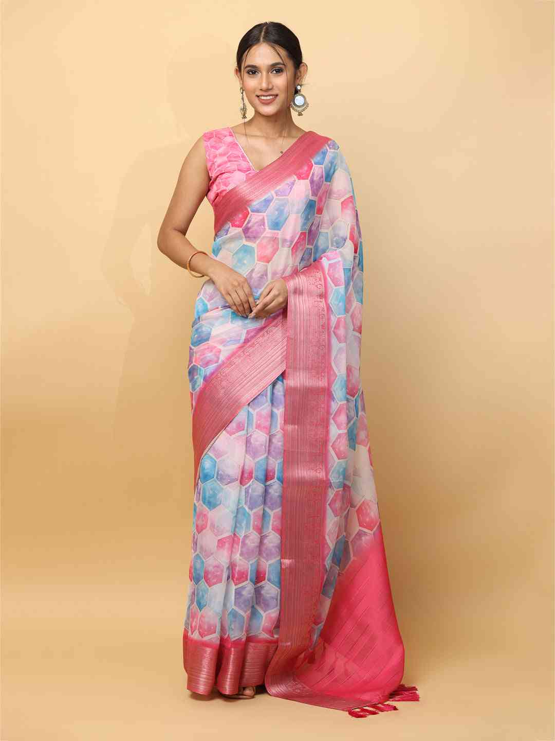 Soft Organza Digital Print Party Wear Saree by My Store