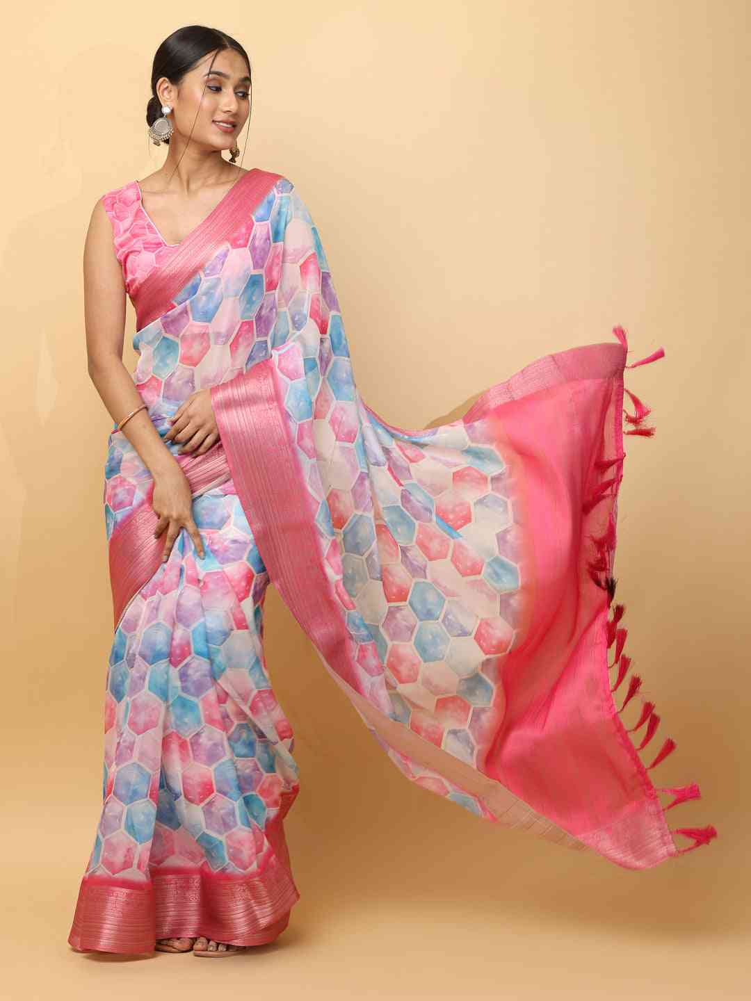 Soft Organza Digital Print Party Wear Saree by My Store
