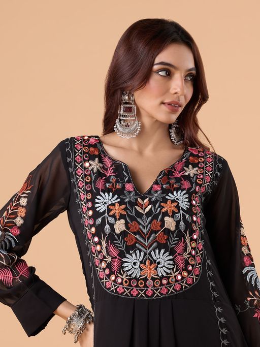 Ready To Wear Georgette Black Kurta Set