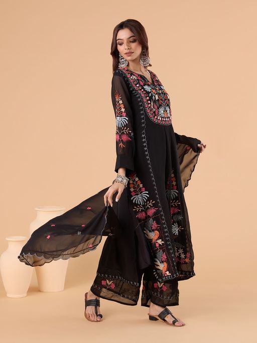 Ready To Wear Georgette Black Kurta Set