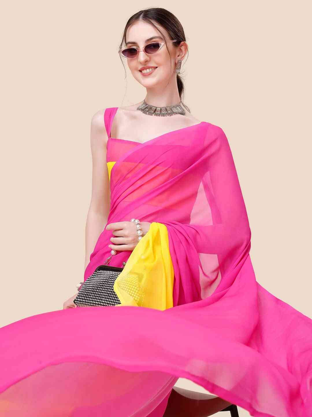 Stylish Rani Colour Ombre Poly Georgette Saree by My Store