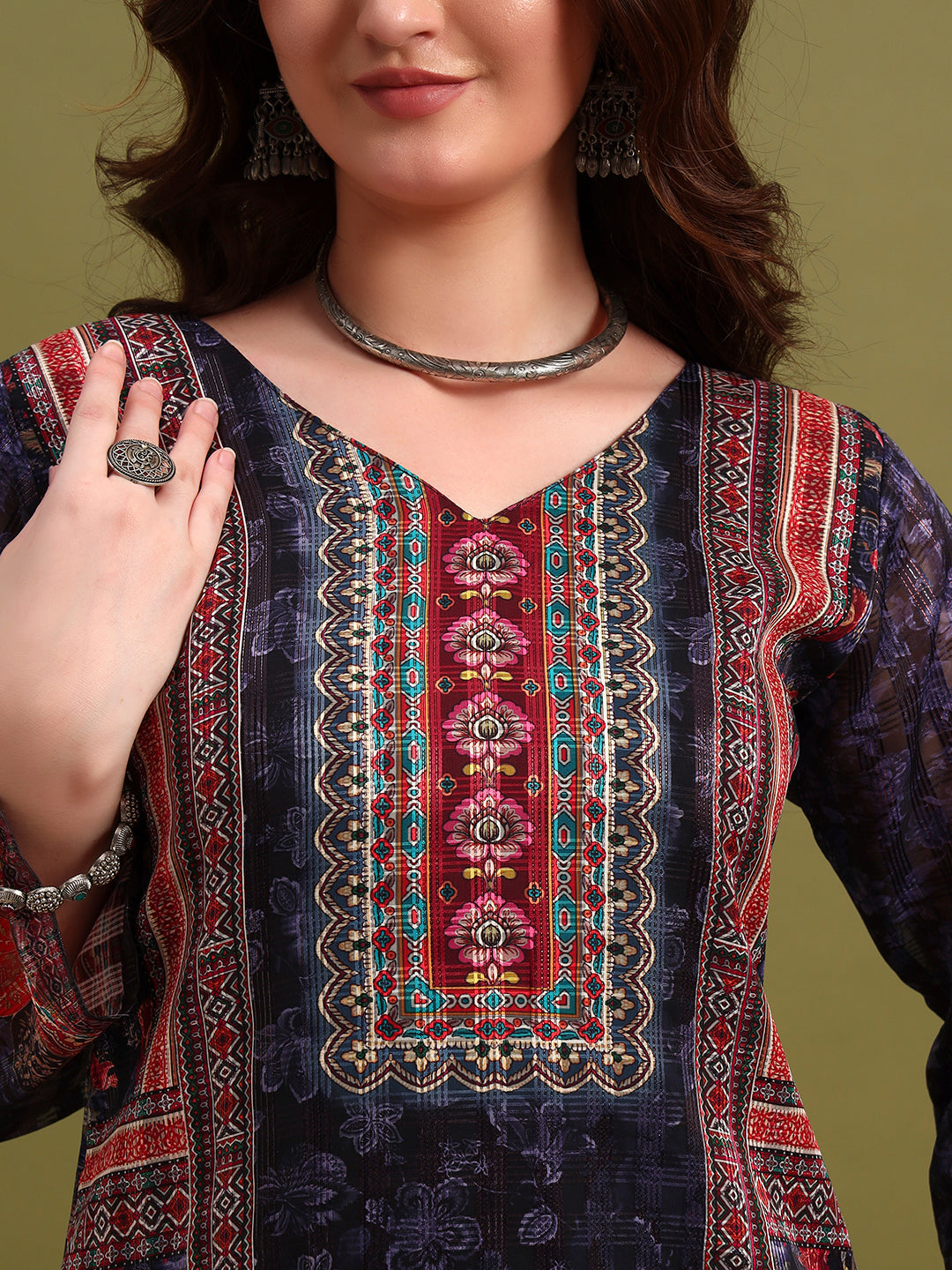 Women’s Blue Printed Straight Kurta Set with Dupatta & Pants
