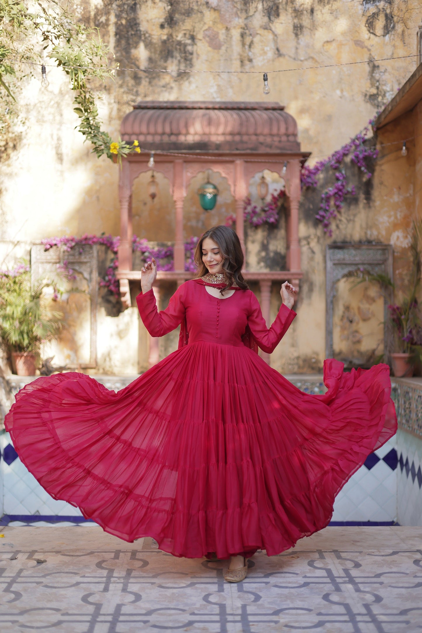 Graceful Pink Anarkali Set with Embellished Dupatta