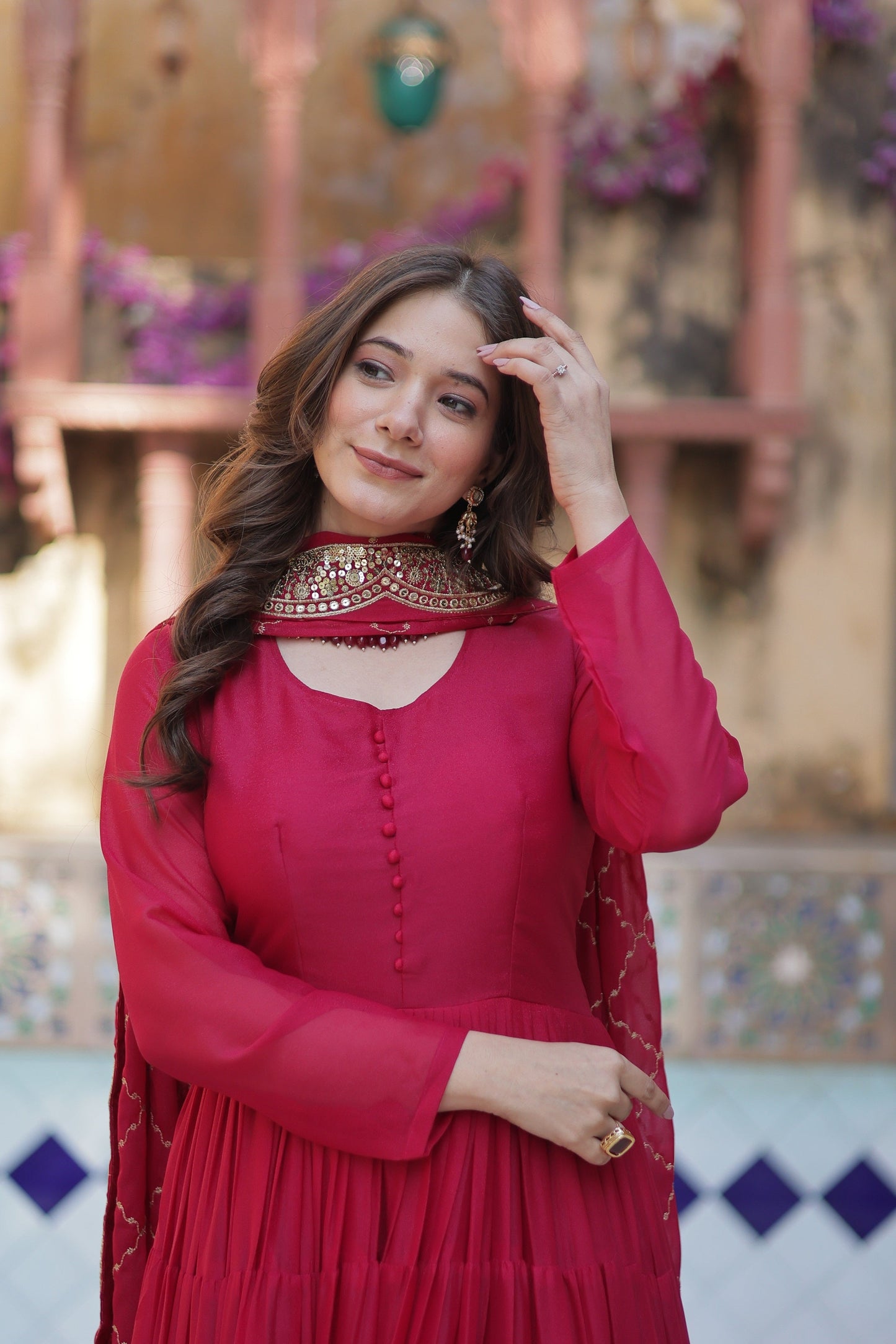 Graceful Pink Anarkali Set with Embellished Dupatta