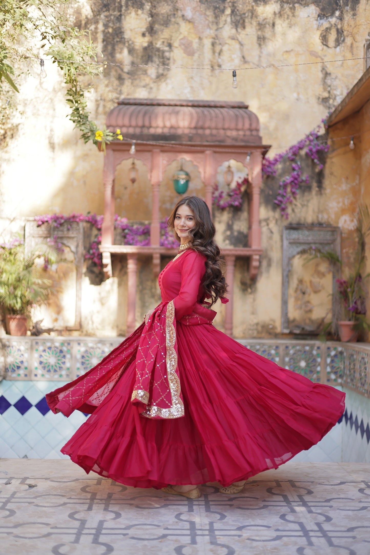 Graceful Pink Anarkali Set with Embellished Dupatta
