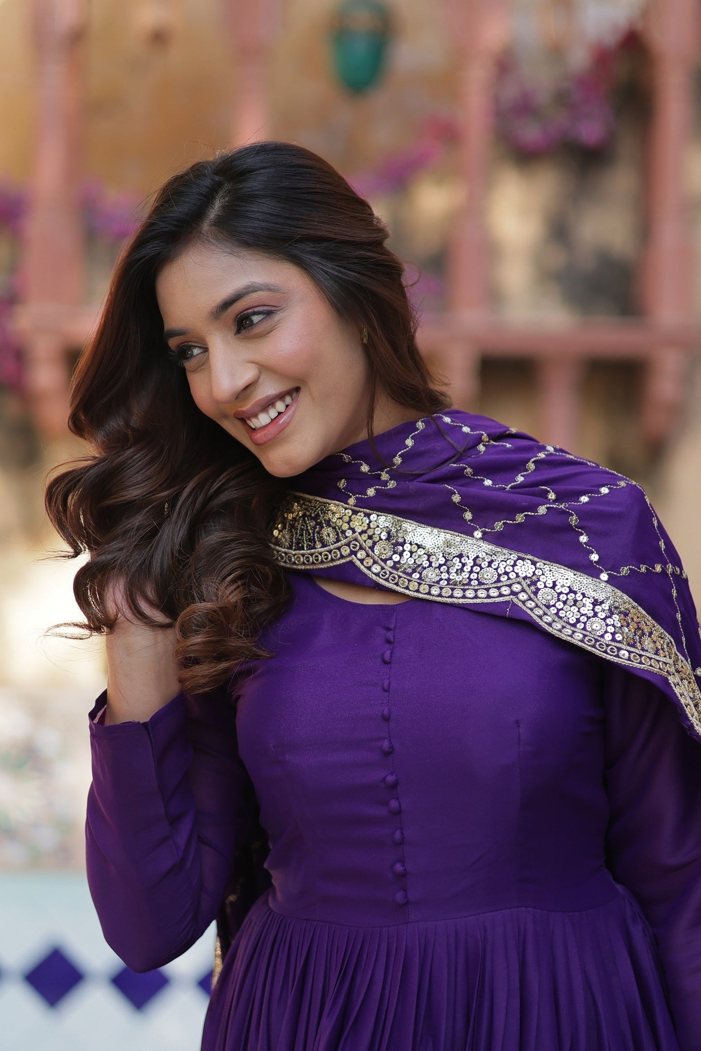 Stylish Purple Long Anarkali Dress for Festive Occasions