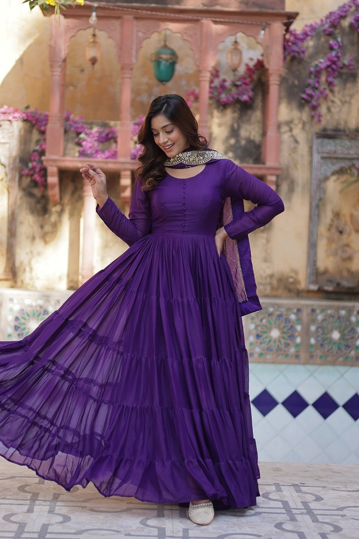 Stylish Purple Long Anarkali Dress for Festive Occasions