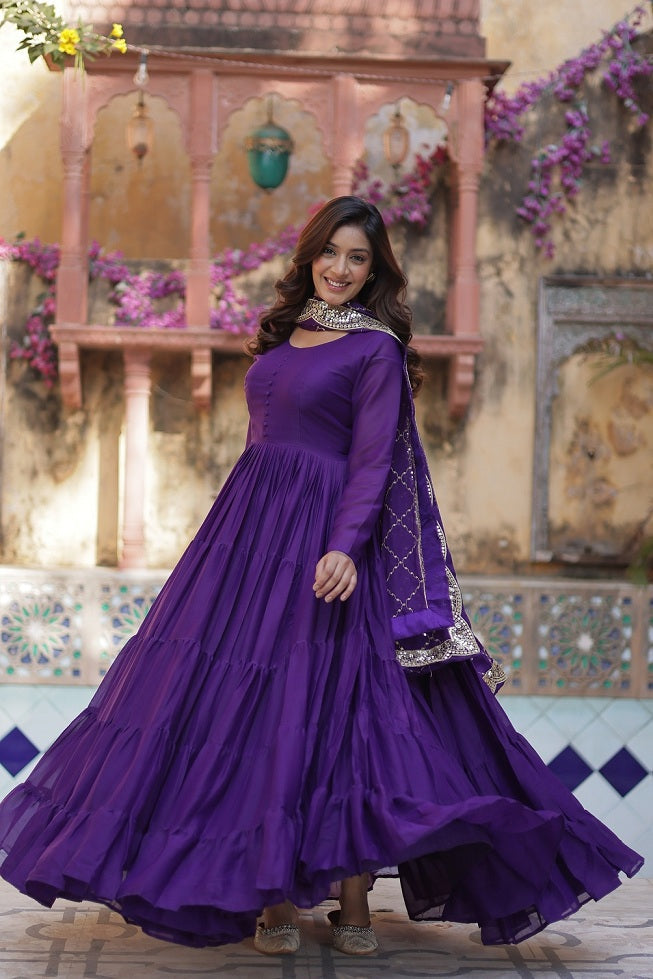 Stylish Purple Long Anarkali Dress for Festive Occasions