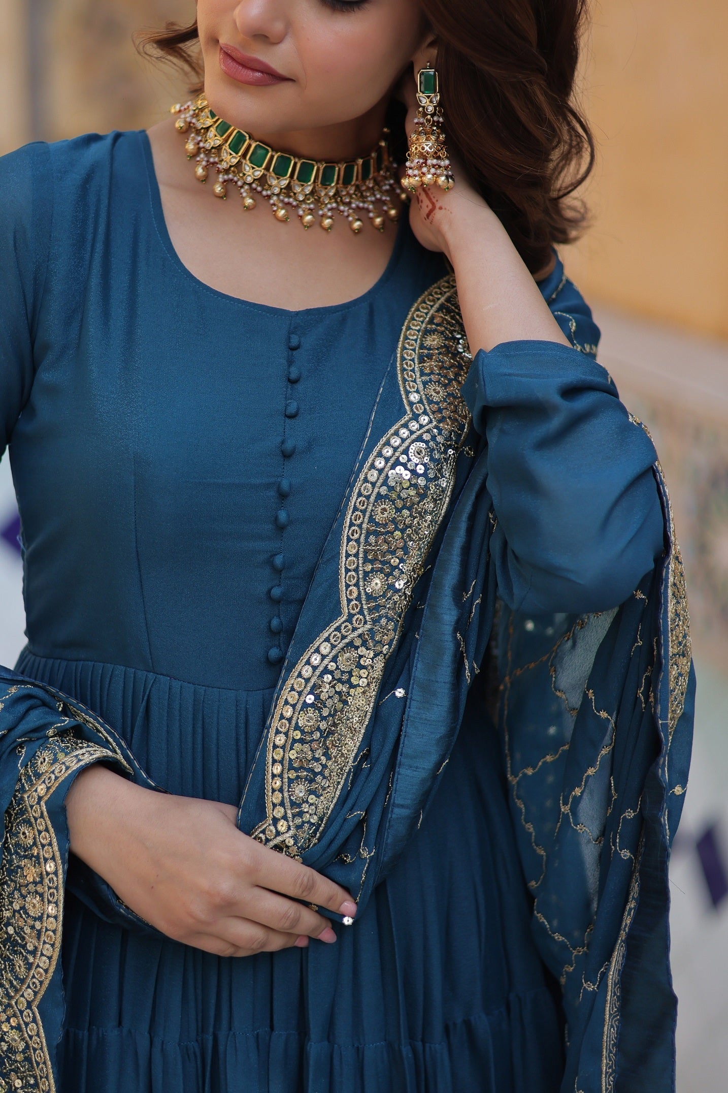 Beautifull Turqoise Anarkali Dress With Duppta For Every Occasion