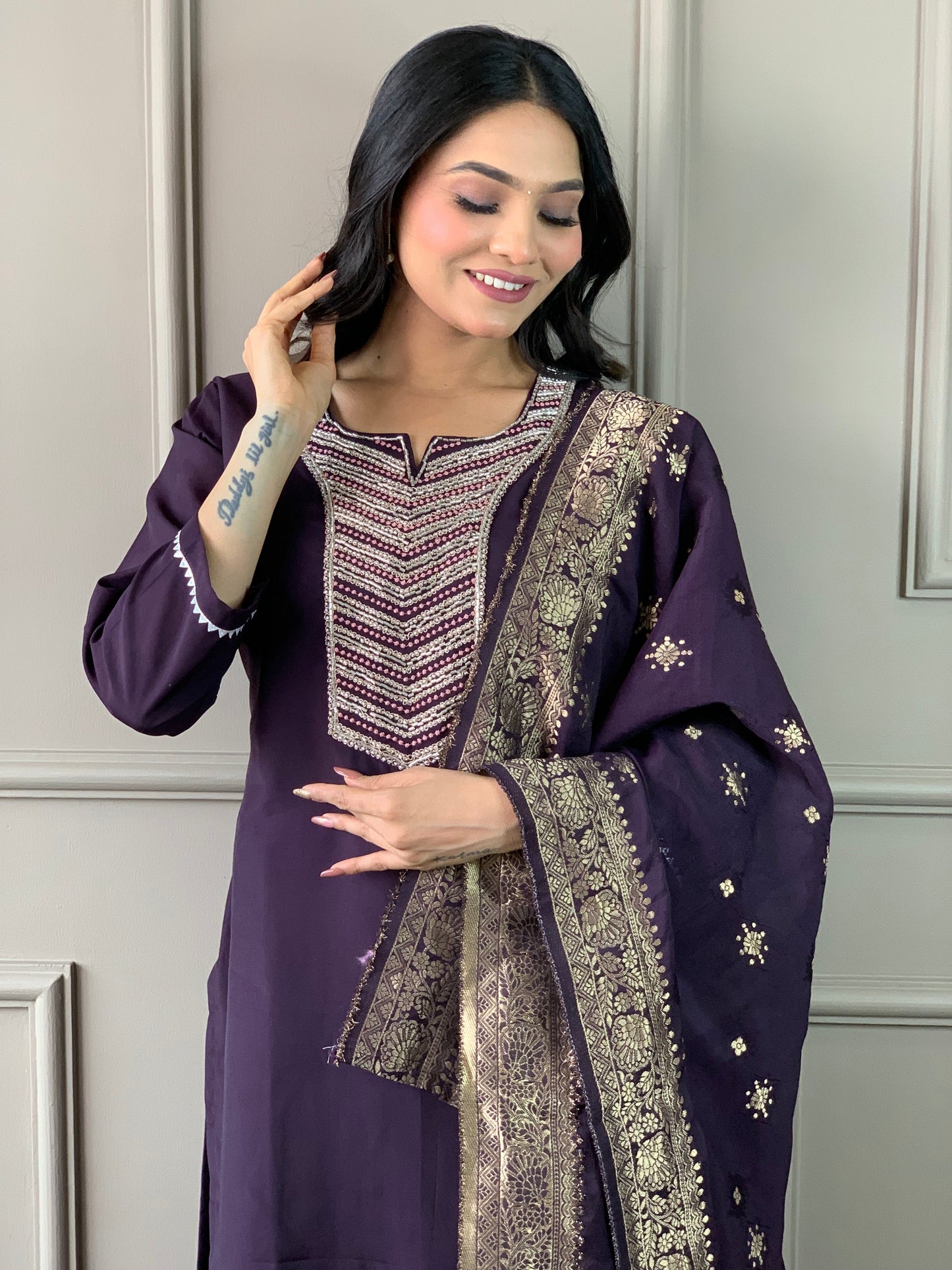 Festival Wear Silk Wine Kurta Set