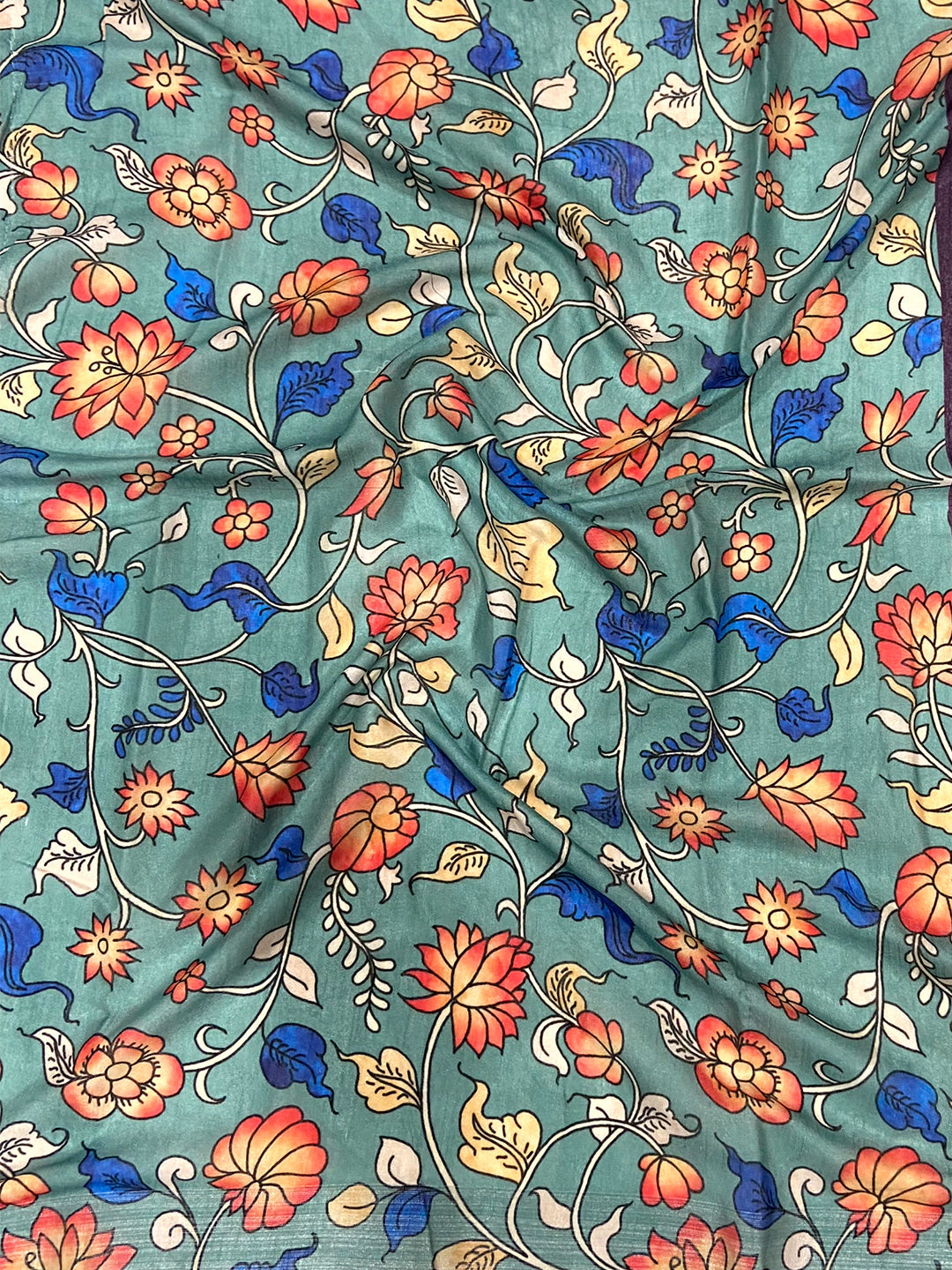 Purple Linen Kalamkari Print Saree by My Store