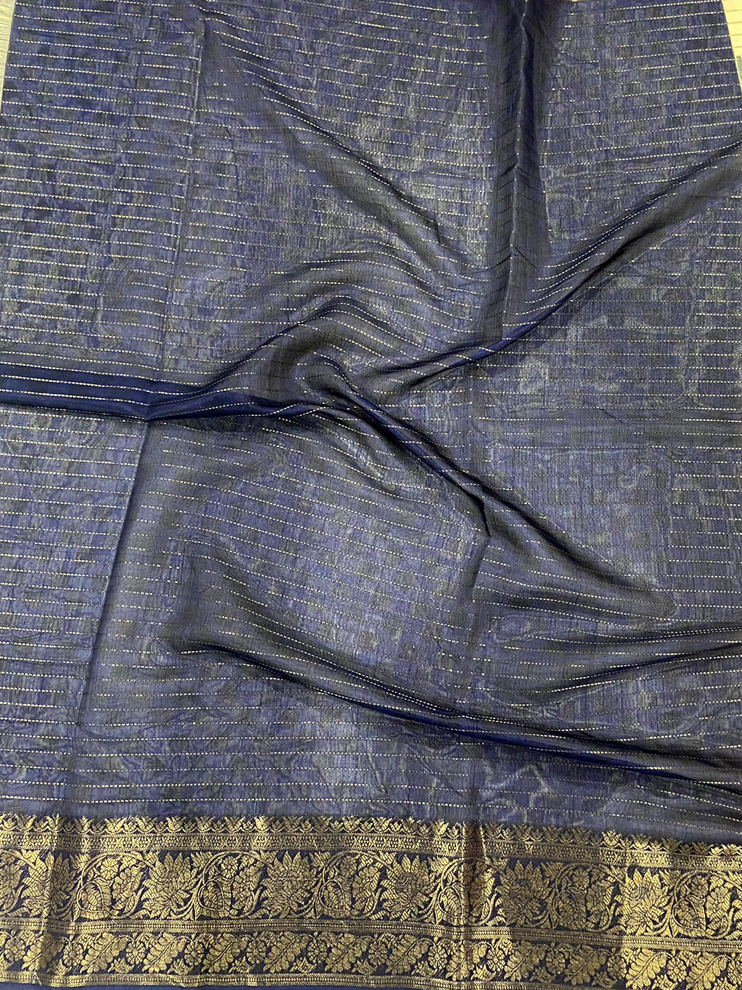 Navy Dola Silk Bird Print Saree by My Store
