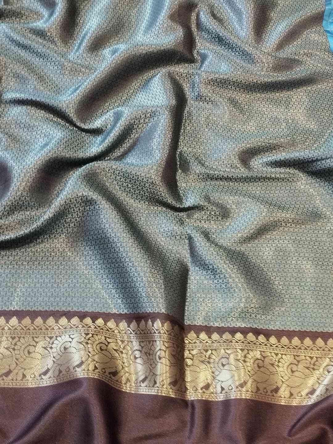 Blue Colour Double Border Chex Weaving Banarasi Soft Silk Saree