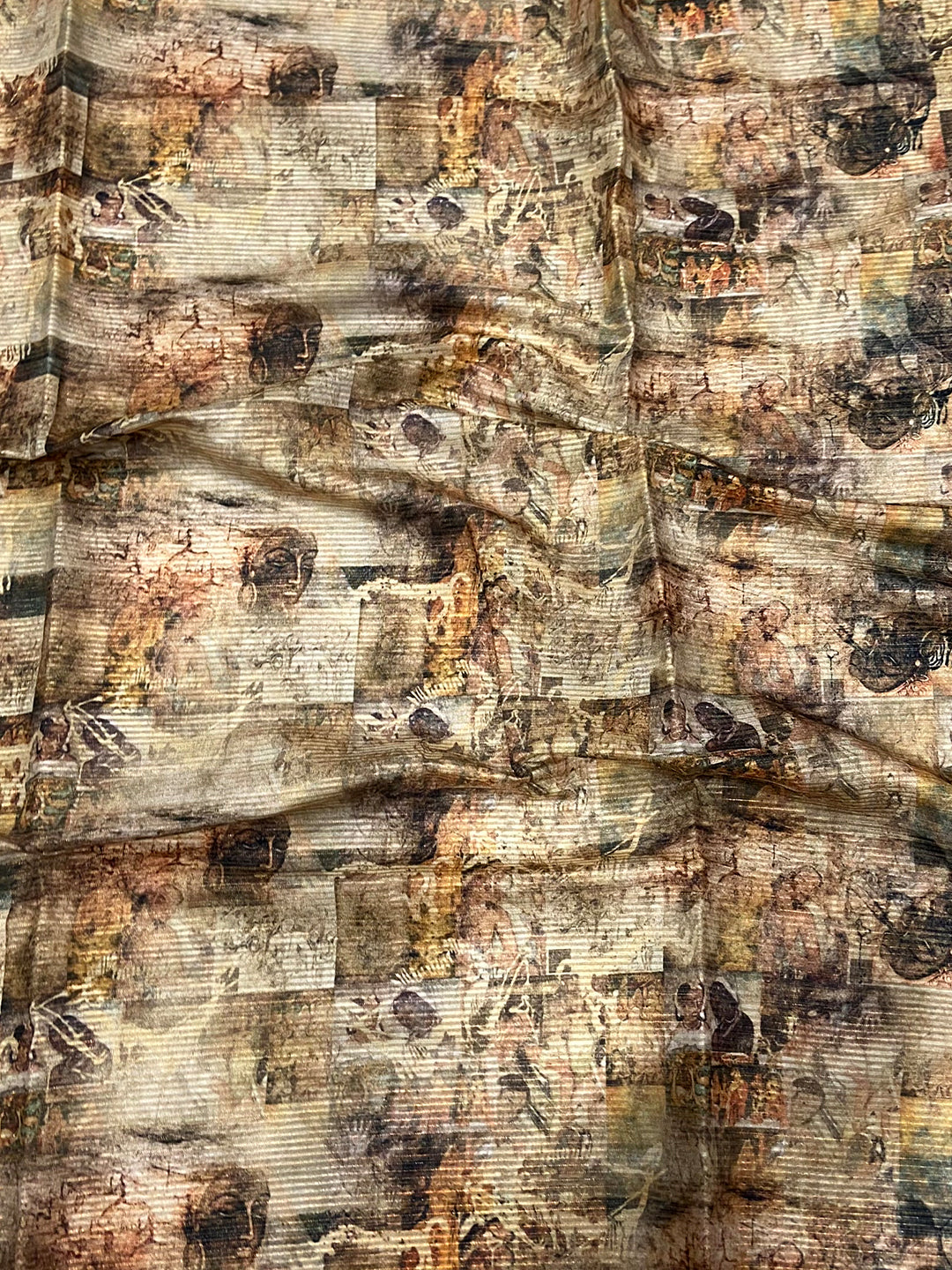 Peach Gold Zari Tussar Batik Print Saree by My Store