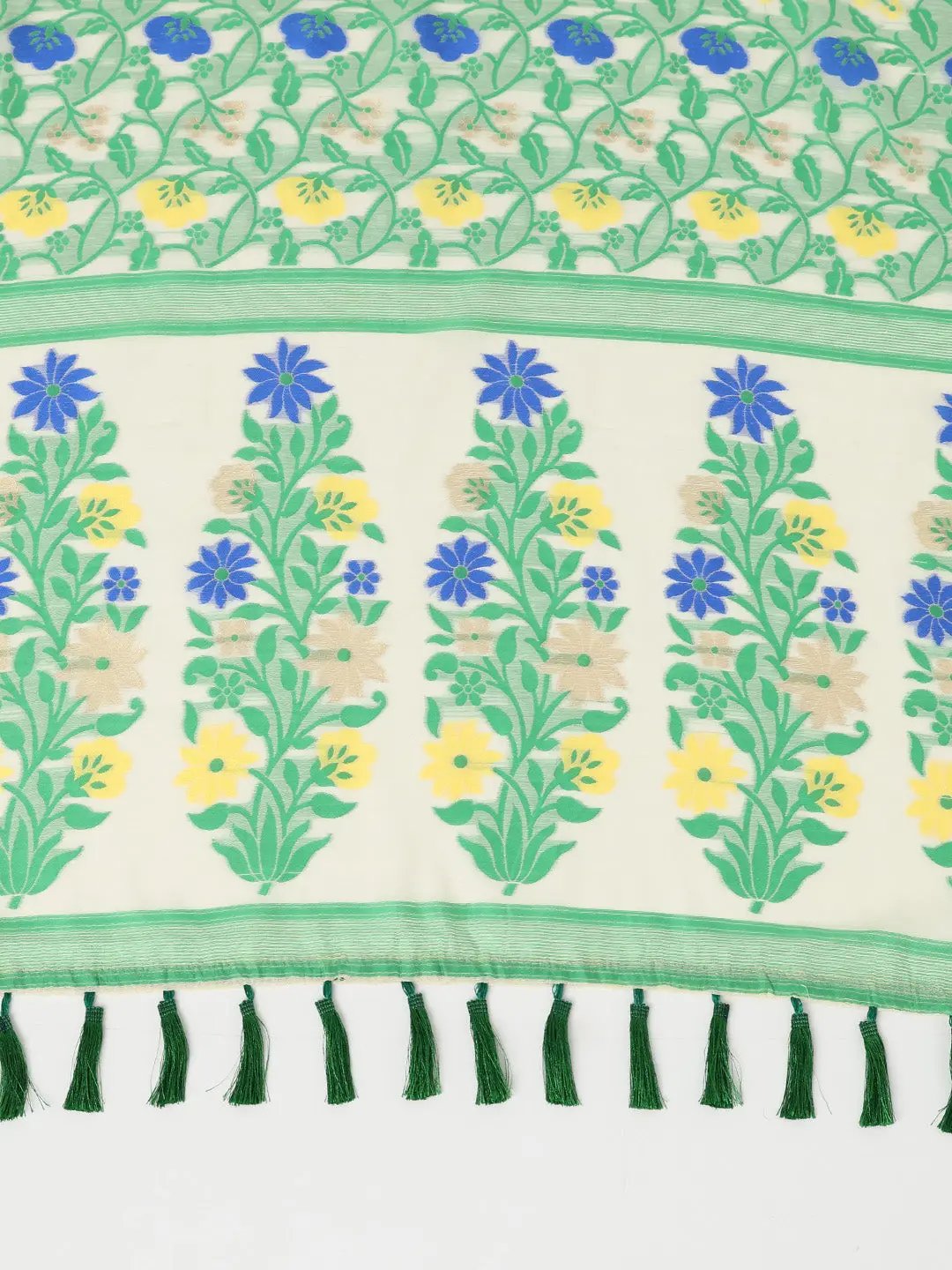 Green Dhakai Jamdani Cotton Silk Saree by My Store