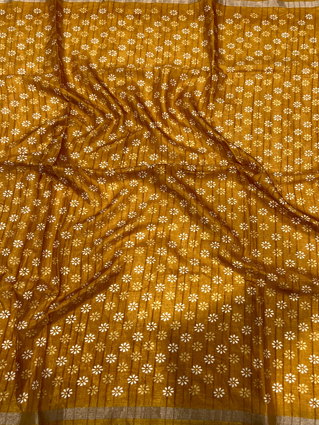 Mustard Leaf Print Ghicha Handloom Saree by My Store
