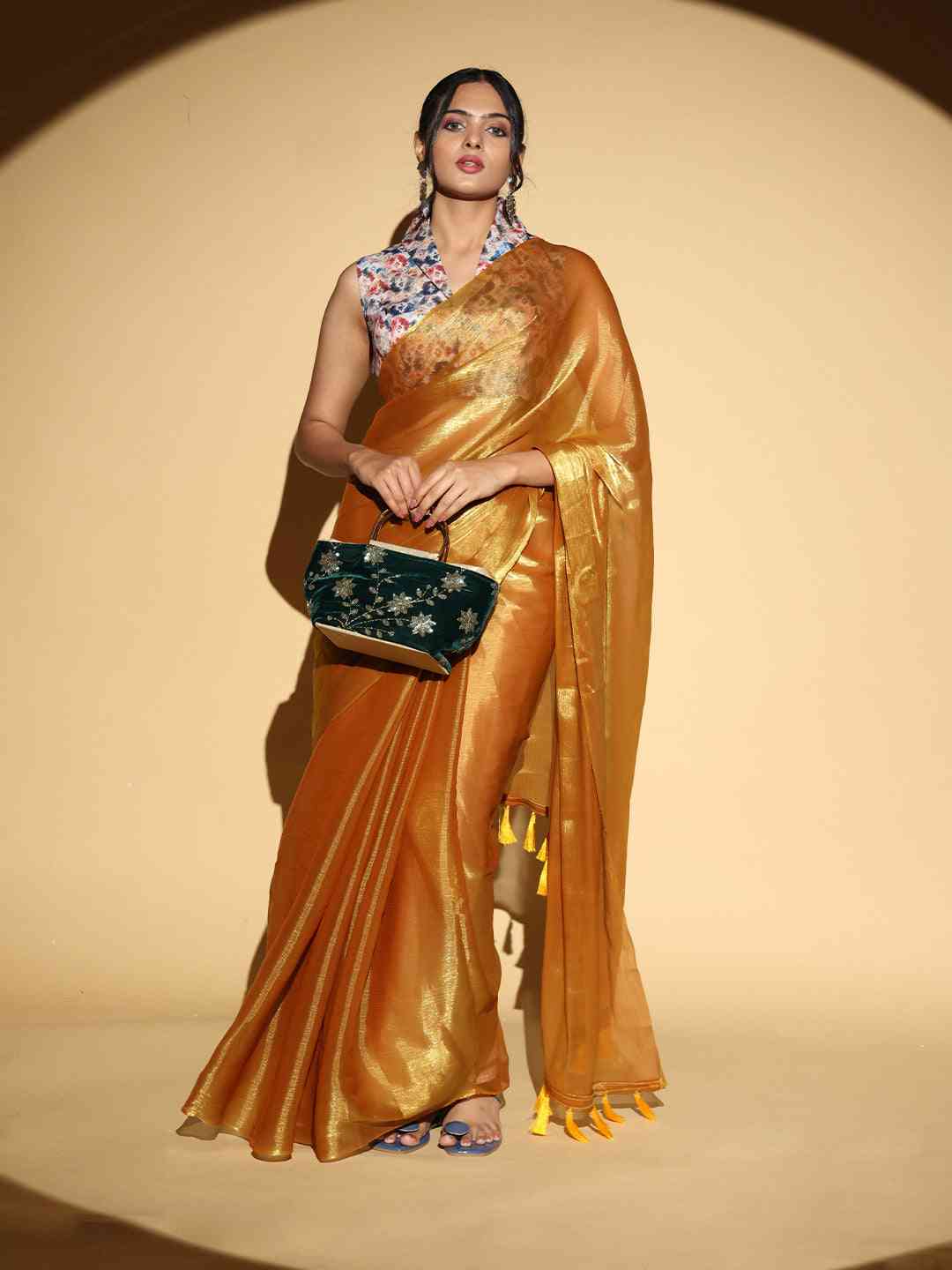 Gold Colour Chiffon Dual Tone Party Wear Design Saree by My Store