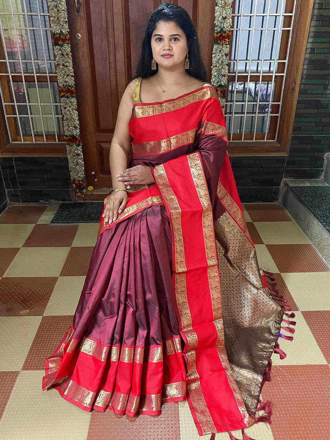 Brown Elegance Kanchi Zari Silk Saree by My Store