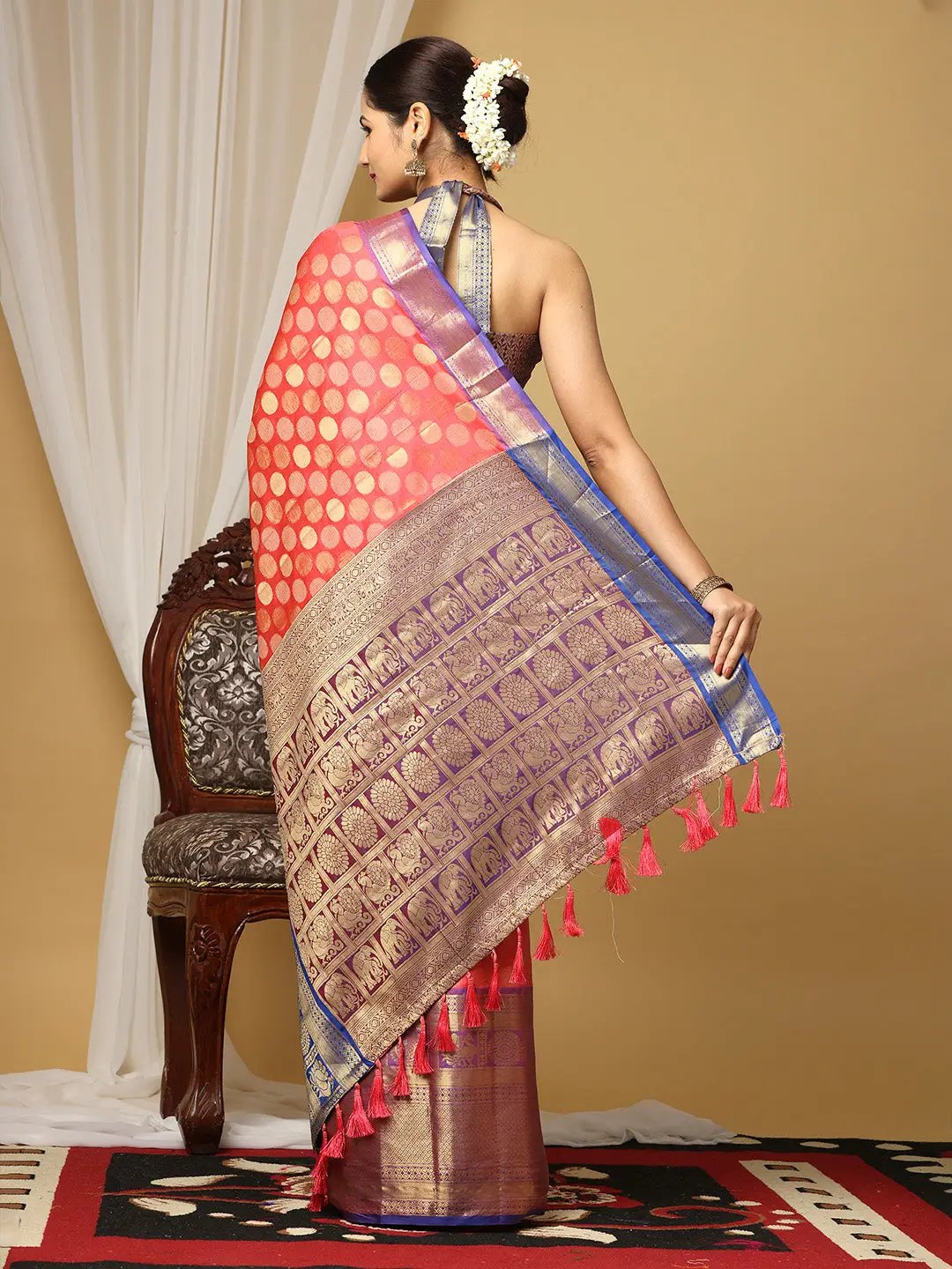 Banarasi Kanchi Pattu Polka Dots Festive Wear Saree