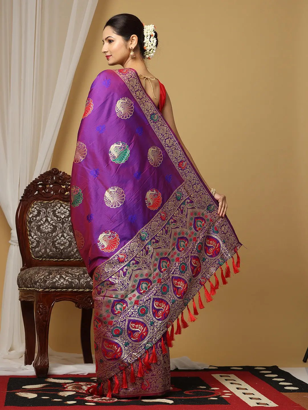 Designer Soft Kanjivaram Silk Flower Design Party Wear Saree by My Store
