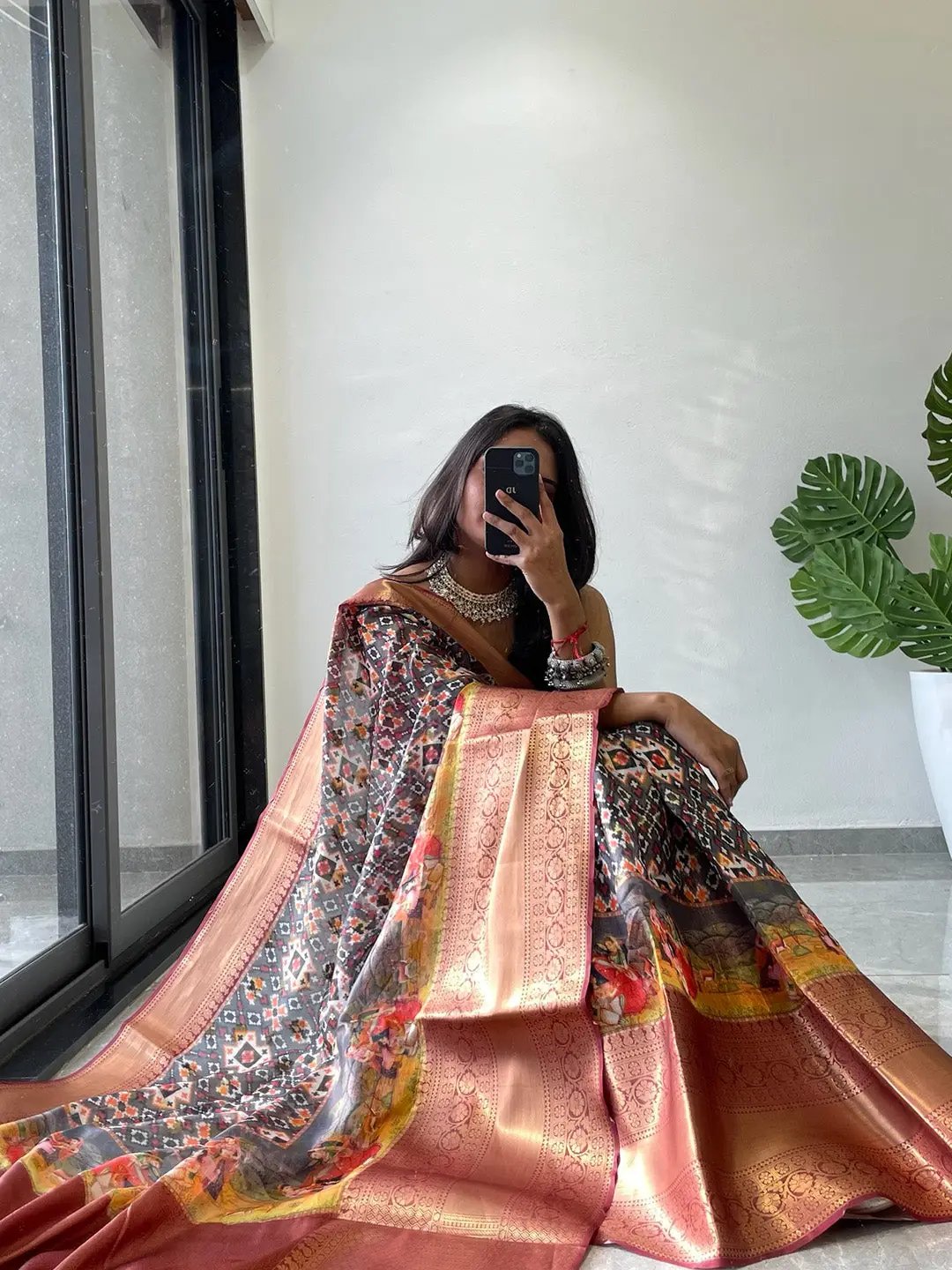 Patola Digital printed Moonga Silk Kota Doriya Designer Party Wear Saree by My Store