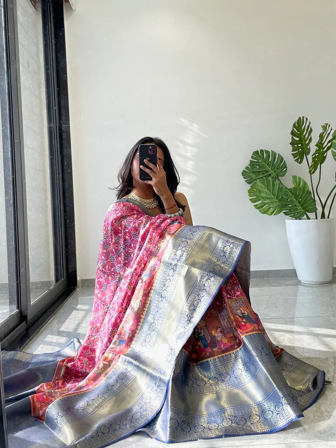 Patola Digital printed Moonga Silk Kota Doriya Designer Party Wear Saree by My Store