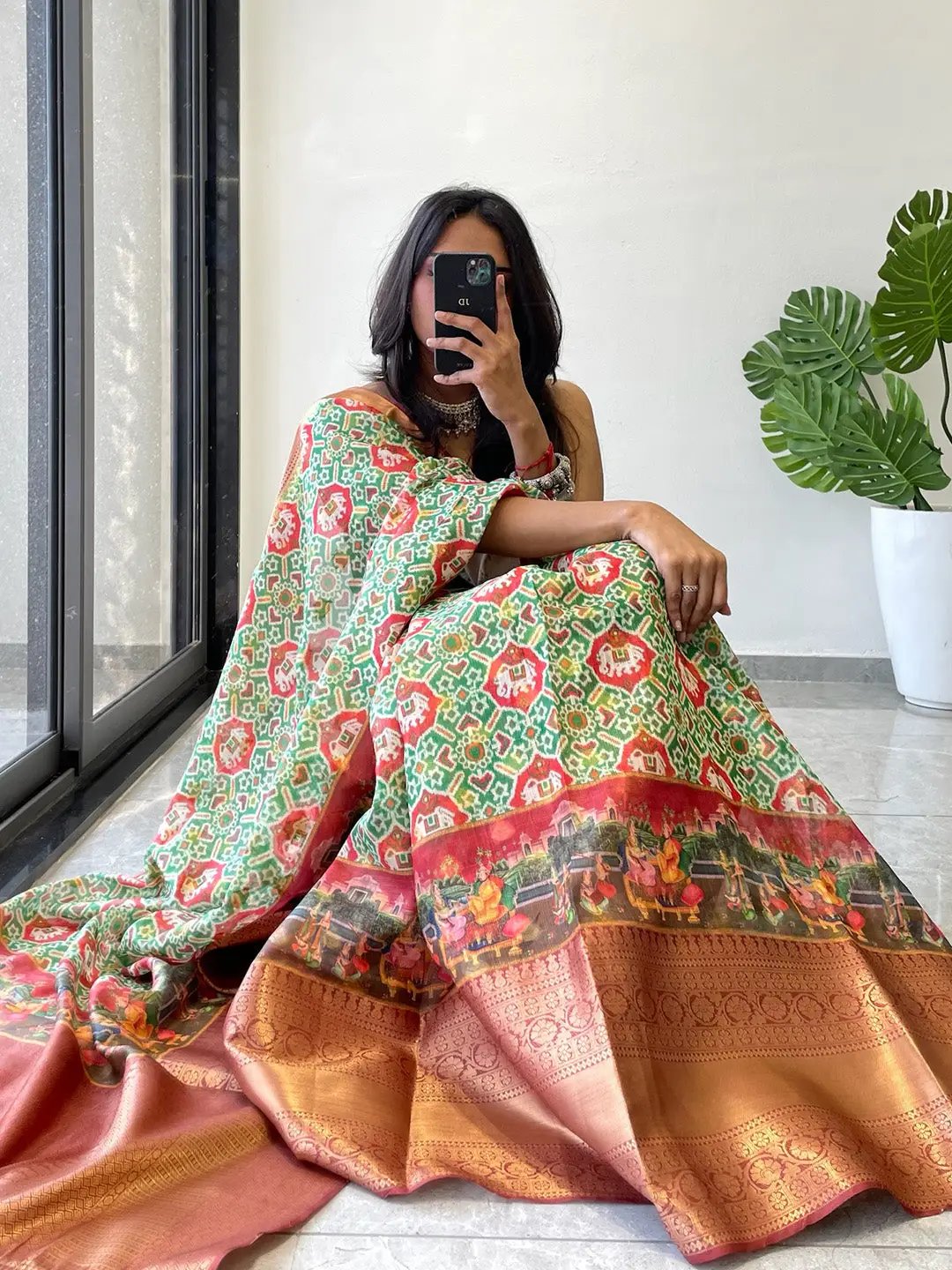 Patola Digital printed Moonga Silk Kota Doriya Designer Party Wear Saree by My Store