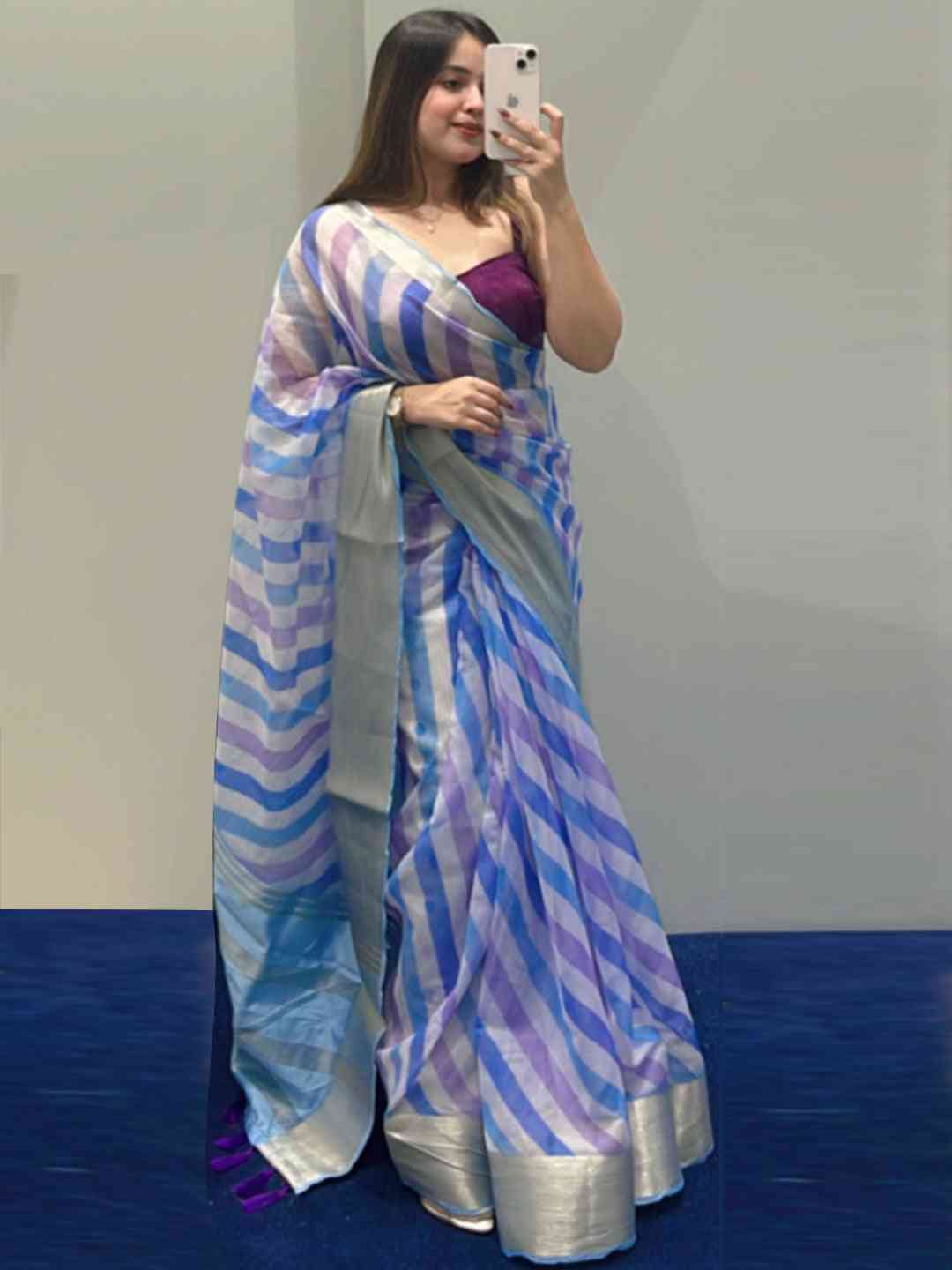 Soft Organza Leheriya Digital Print Party Wear Saree by My Store