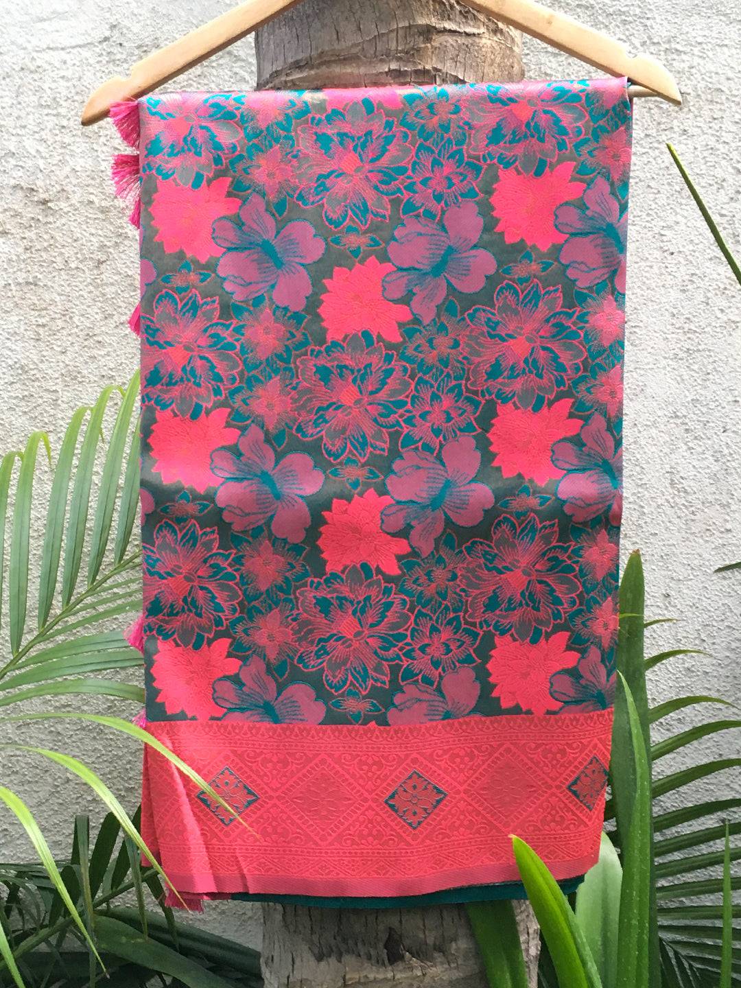 Rama Soft Silk Butta Weaving Saree by My Store