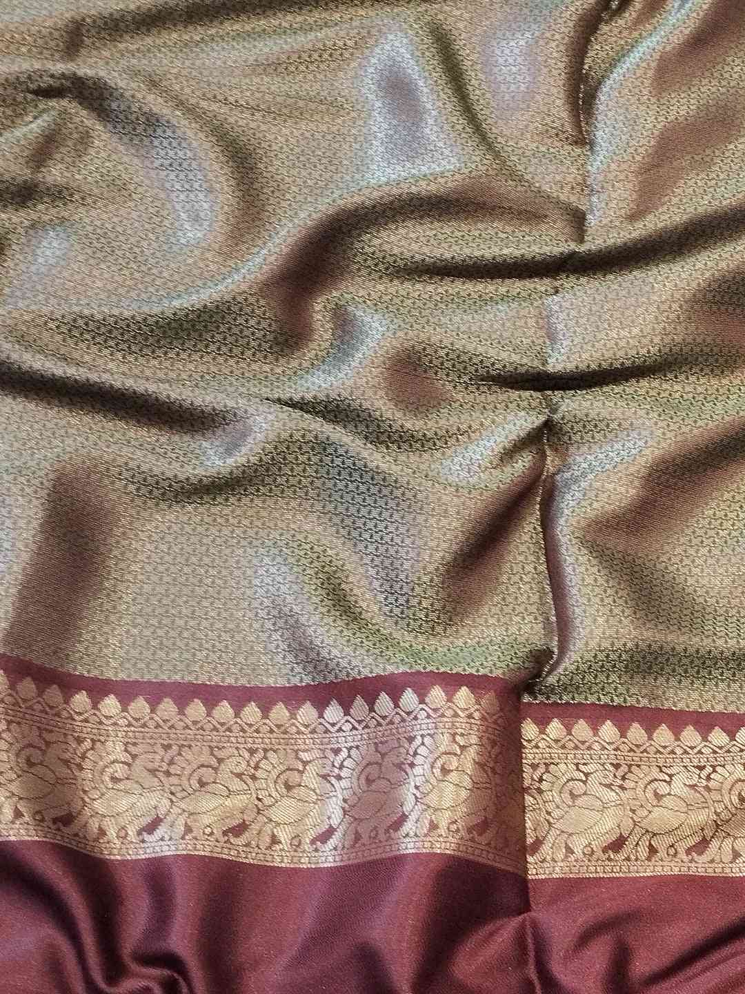 Light Green Colour Double Border Chex Weaving Banarasi Soft Silk Saree by My Store