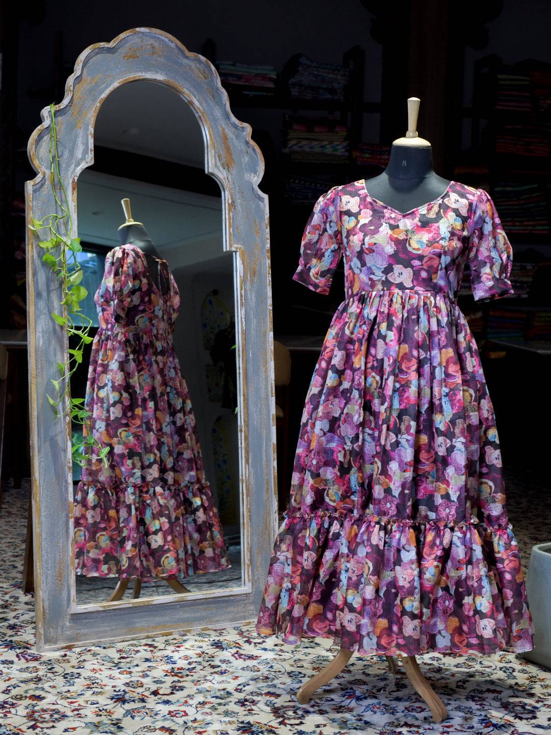 Sumathi Burgundy Floral Midi Dress by My Store