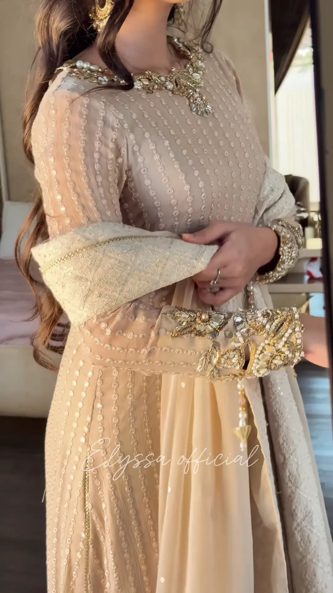 Elegant Beige Embroidered Suit with Pearl & Sequin Detailing - My Store