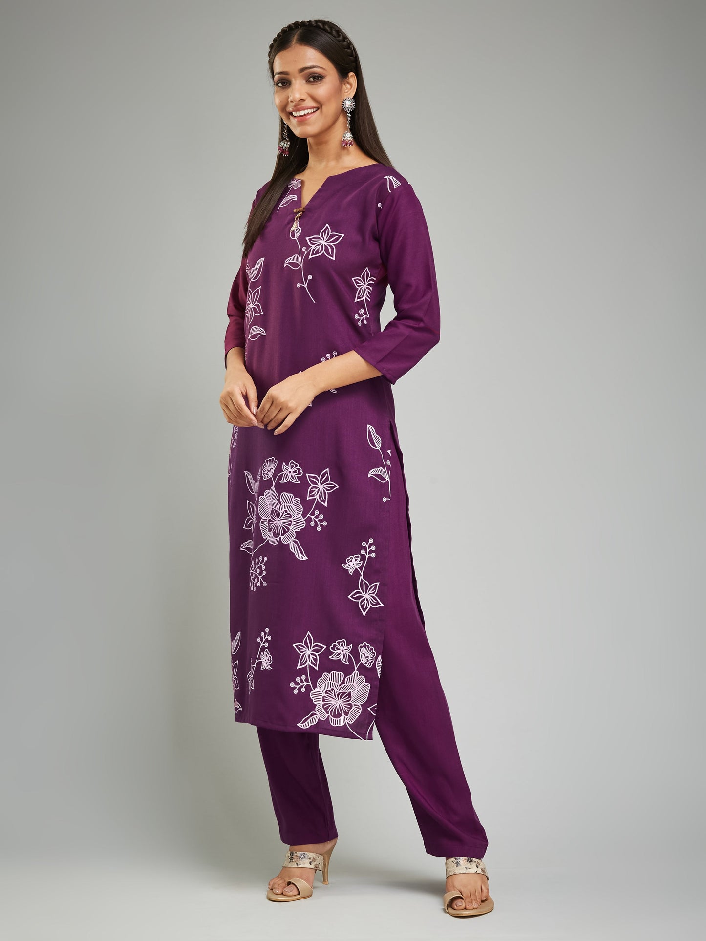 Ready To Wear Wine Kurta Set For Women's