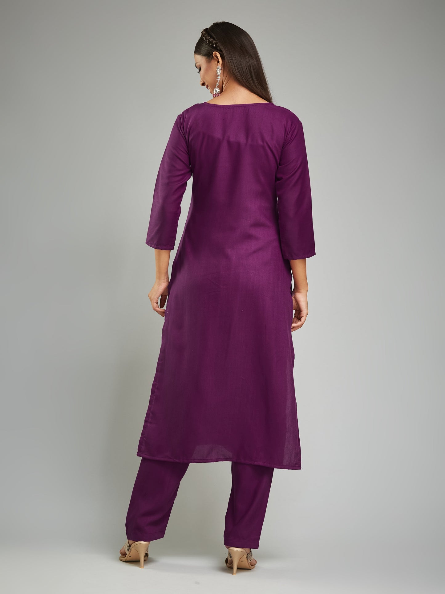 Ready To Wear Wine Kurta Set For Women's