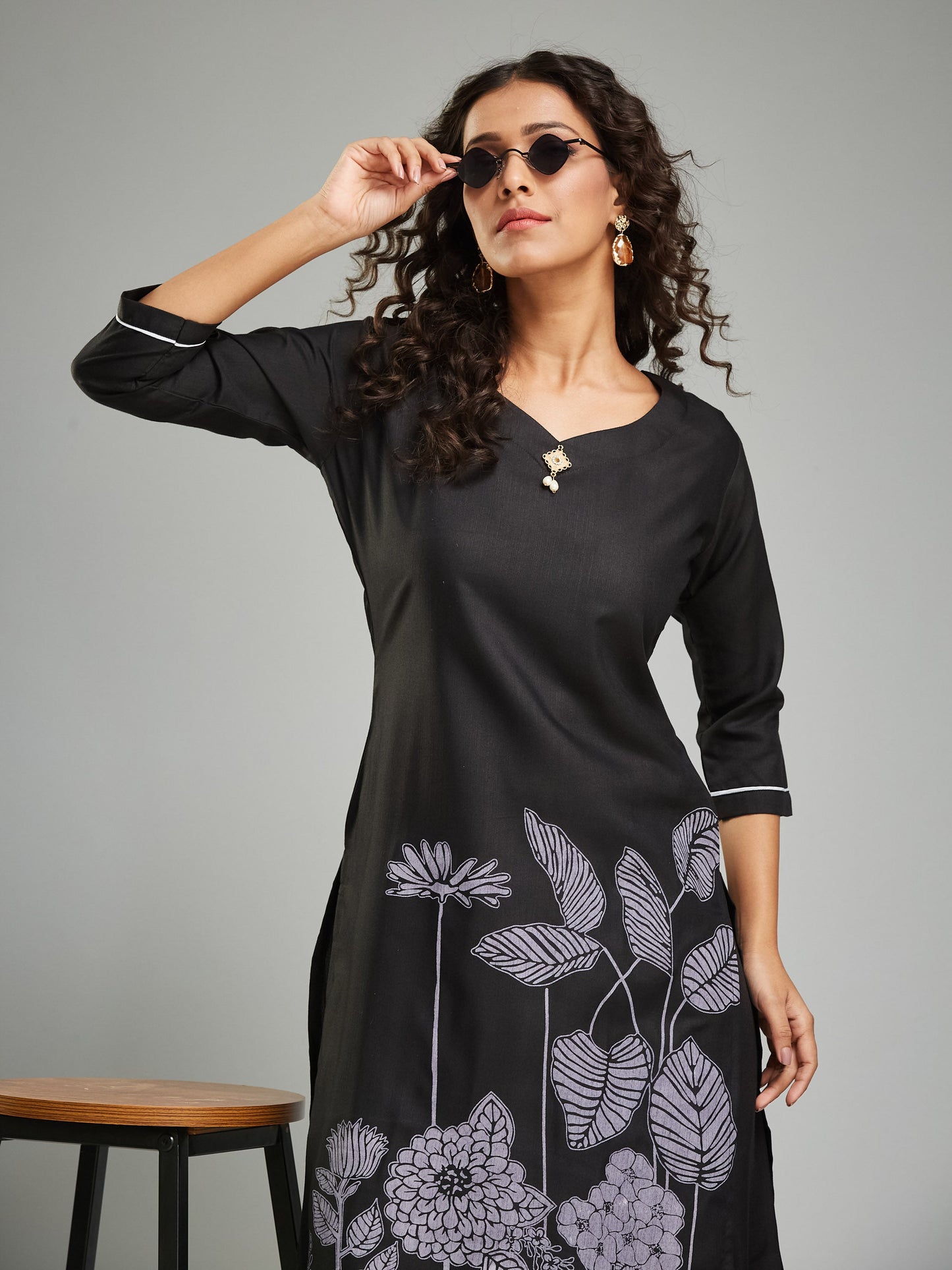 Readymade Viscose Rayon Black Kurta Set