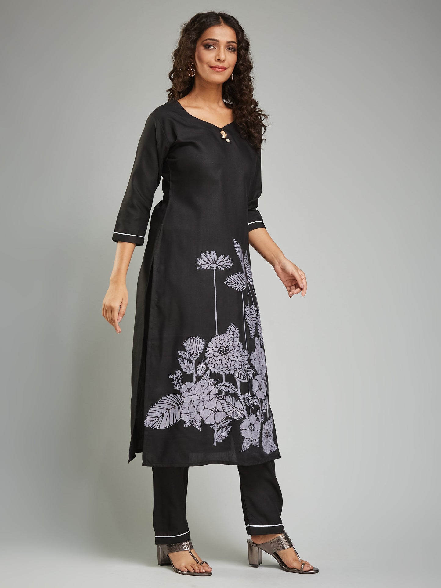 Readymade Viscose Rayon Black Kurta Set