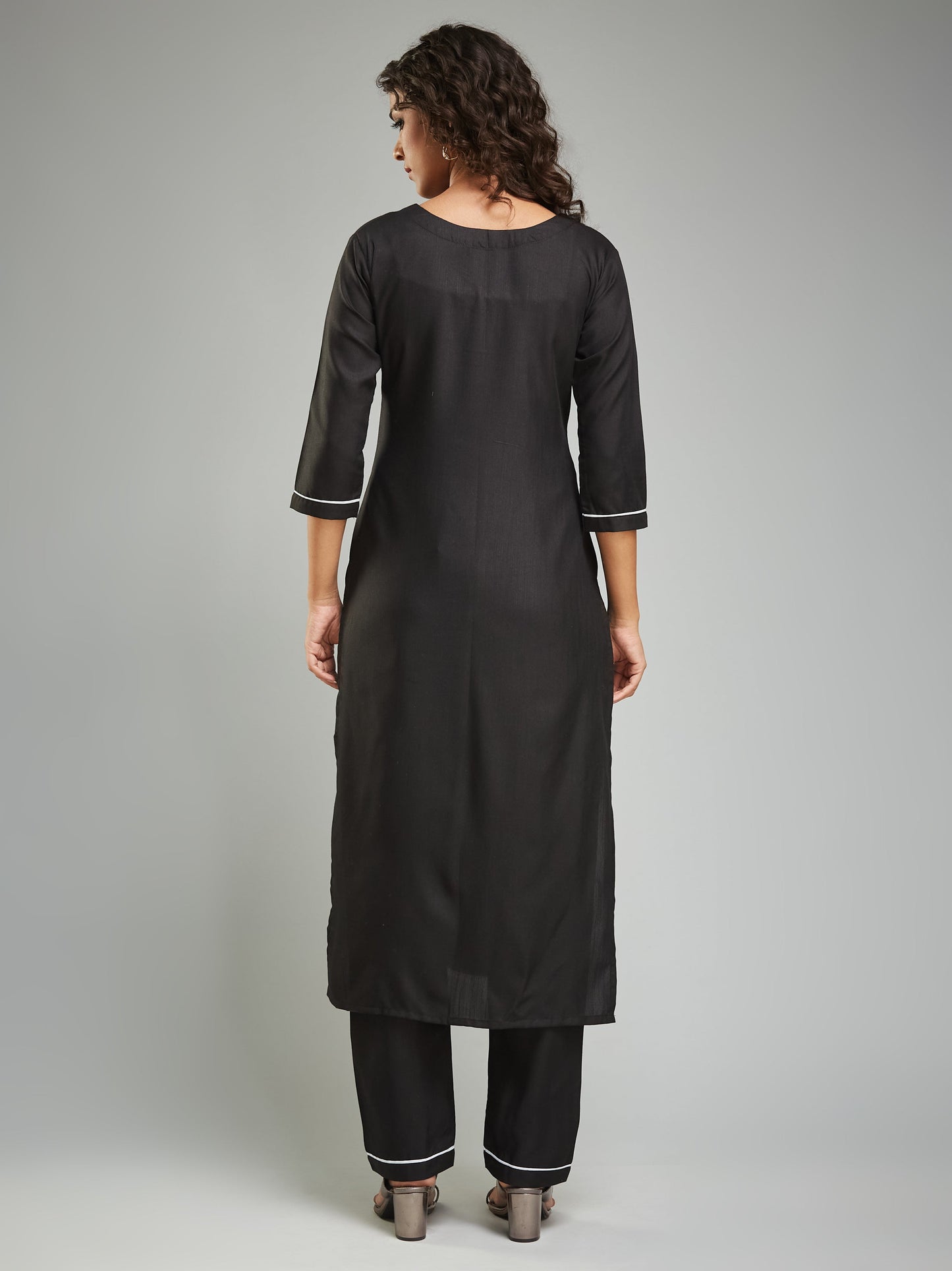 Readymade Viscose Rayon Black Kurta Set