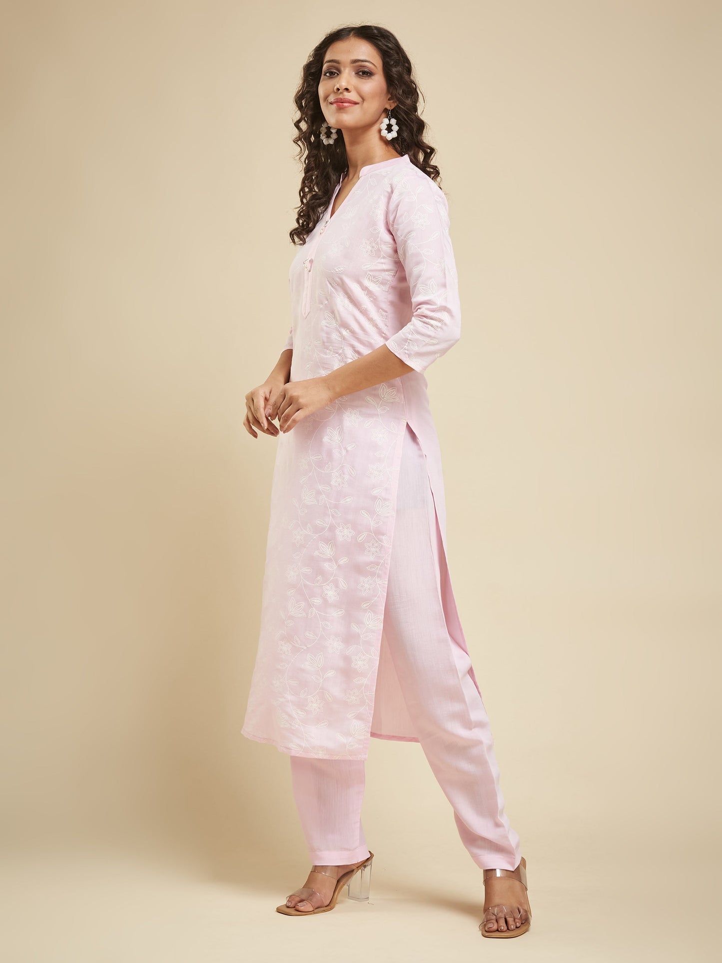 Festival Wear Viscose Baby Pink Kurta Set