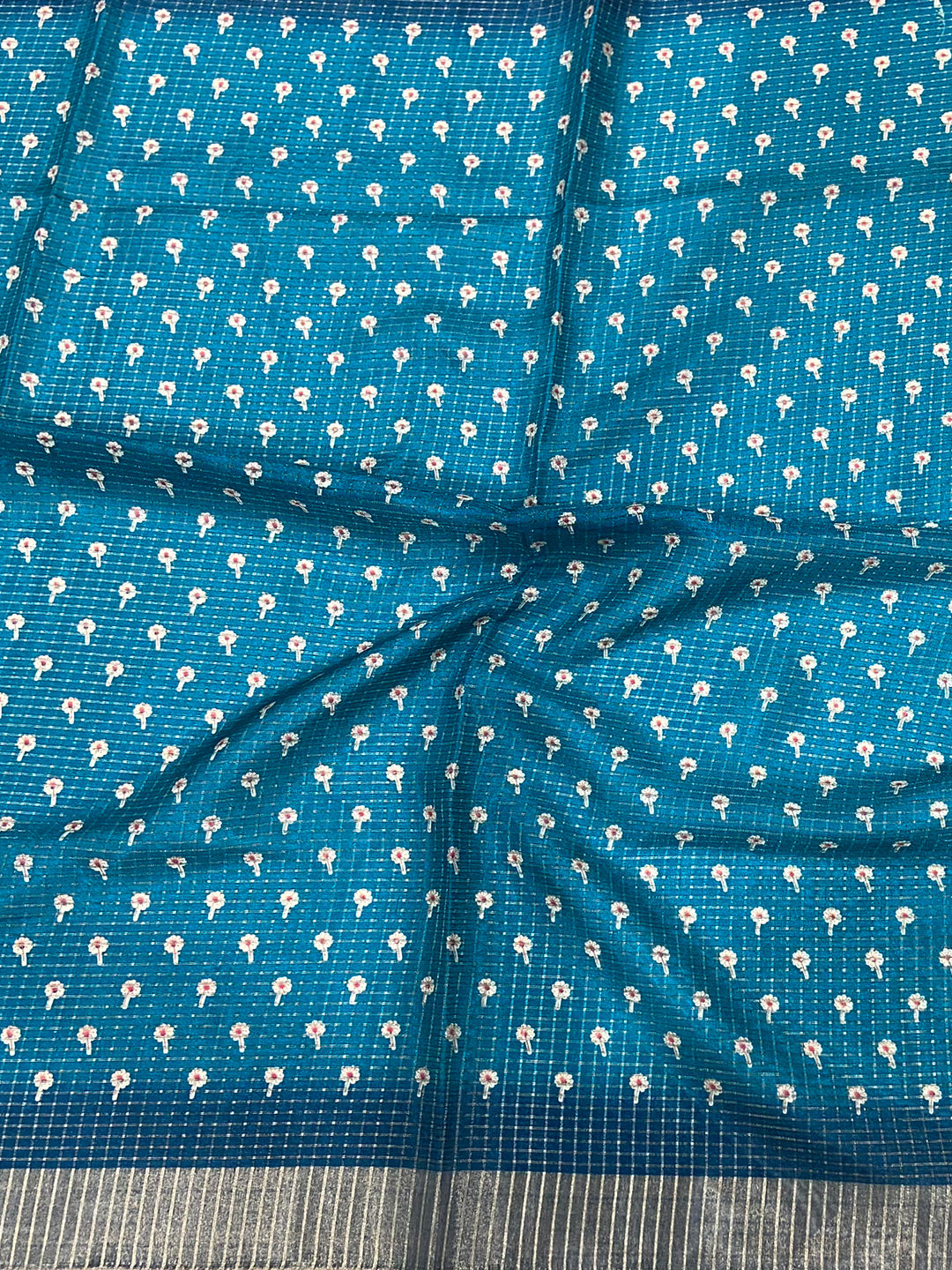 Blue Chanderi Check Sparrow Print Saree